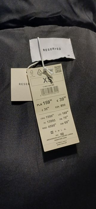 Kamizelka, bezrękawnik pikowany Reserved XS-S długi. NOWY z metką