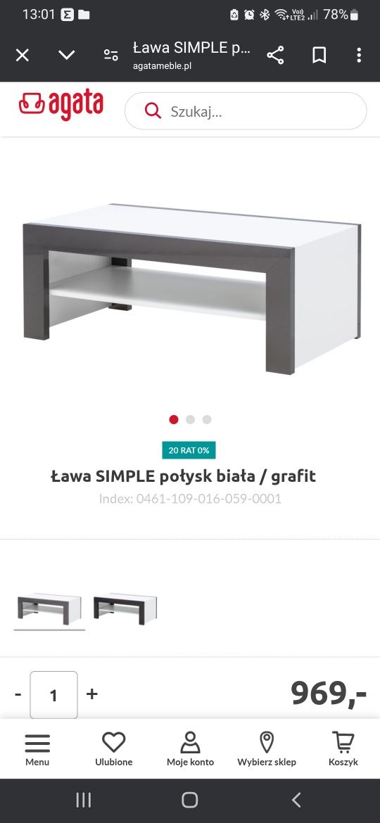 Stolik kawowy SIMPLE biało szary połysk 118,5cm x 63,5cm