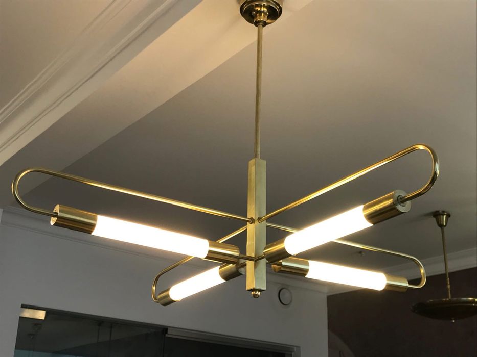 Mosiężna lampa wisząca / żyrandol w stylu Bauhaus