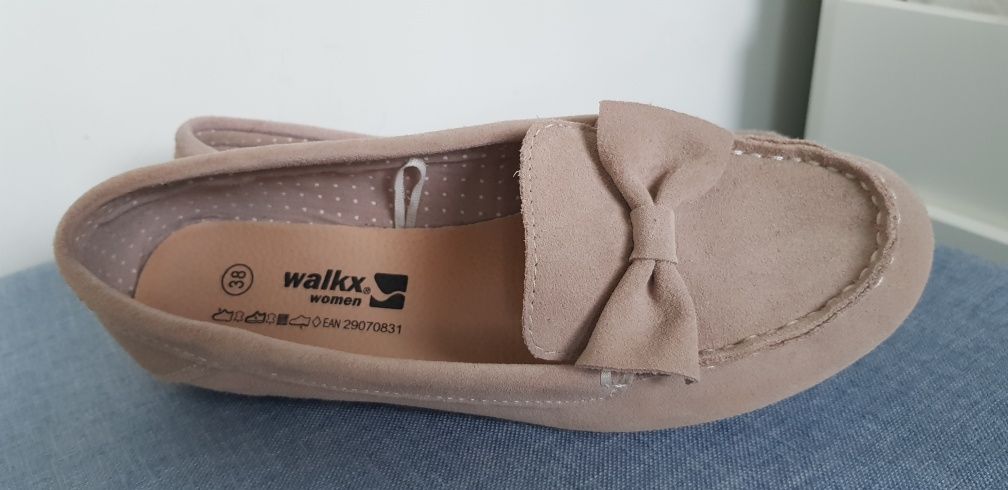 Walkx, zamszowe mokasyny z kokardką