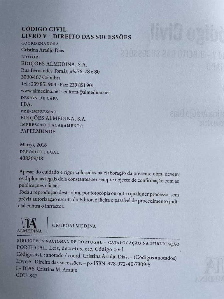 Código Civil Anotado - Livro V : Direito das Sucessões-Cristina Araújo