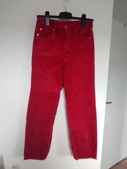 Spodnie sztruksowe proste czerwone bawełna H&M