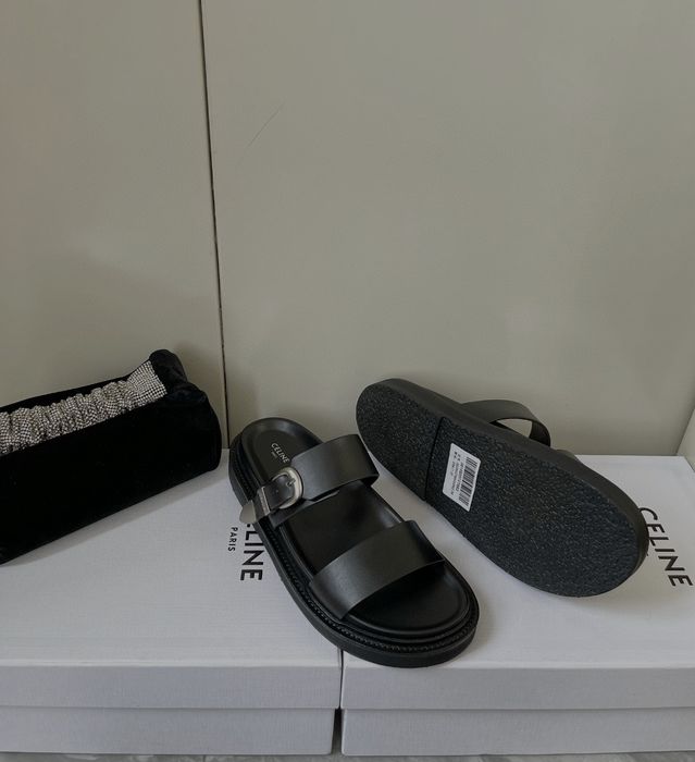 Celine Buckle Slides 2024 – Czarne klapki damskie skóra Warszawa