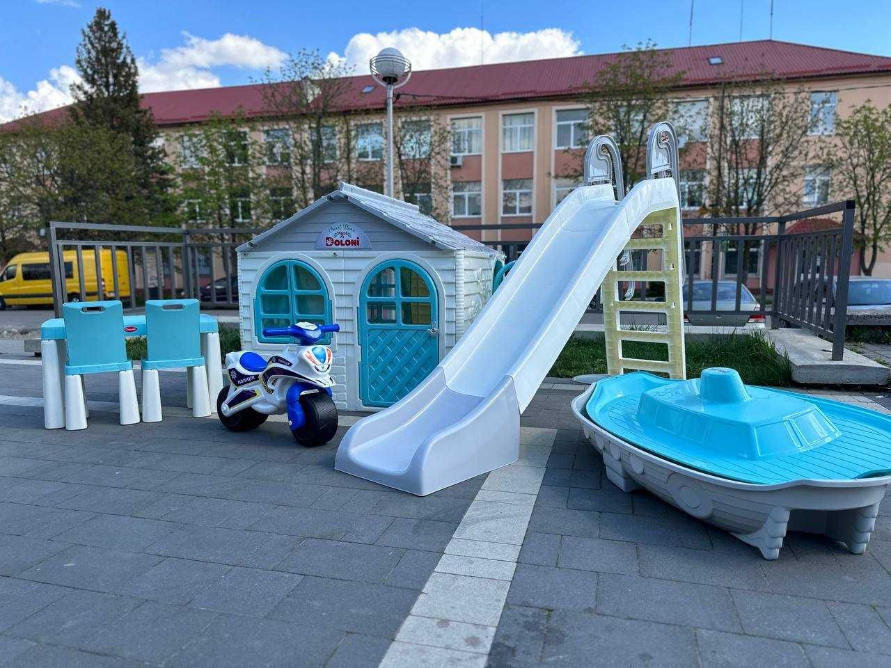 Набір для дітей будиночок гірка,пісочниця з накриттям,Будиночок,гірка