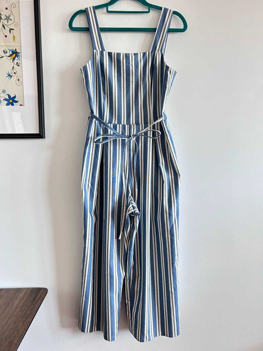Damski kombinezon sukienka w paski 36 błękitna boho