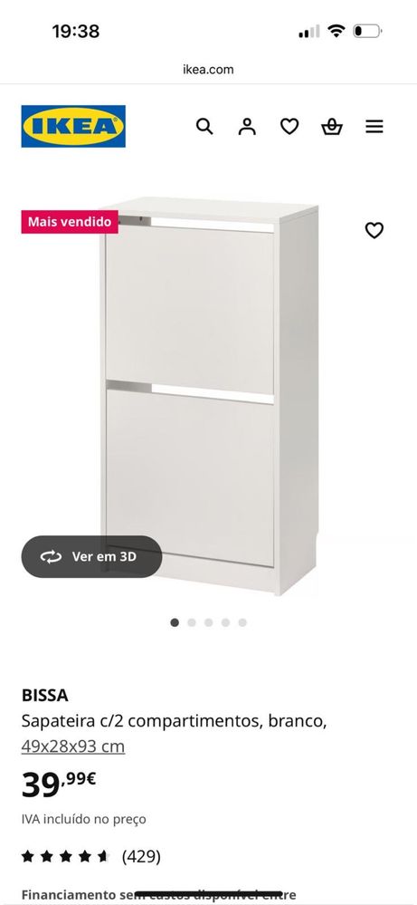 Sapateira com dois compartimentos Ikea Bissa