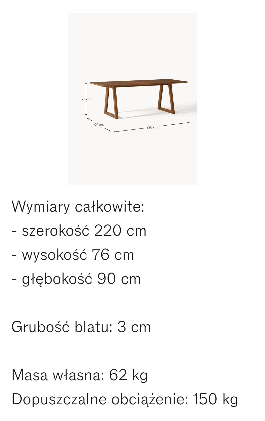 Stół do jadalni z drewna dębowego Nik 220x90 cm Westwing