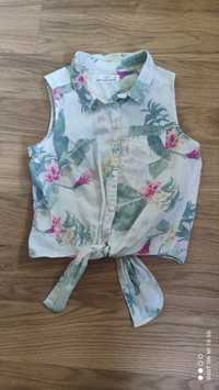 H&M bluzka koszulowa rozpinana wiązana kwiaty cropped 128