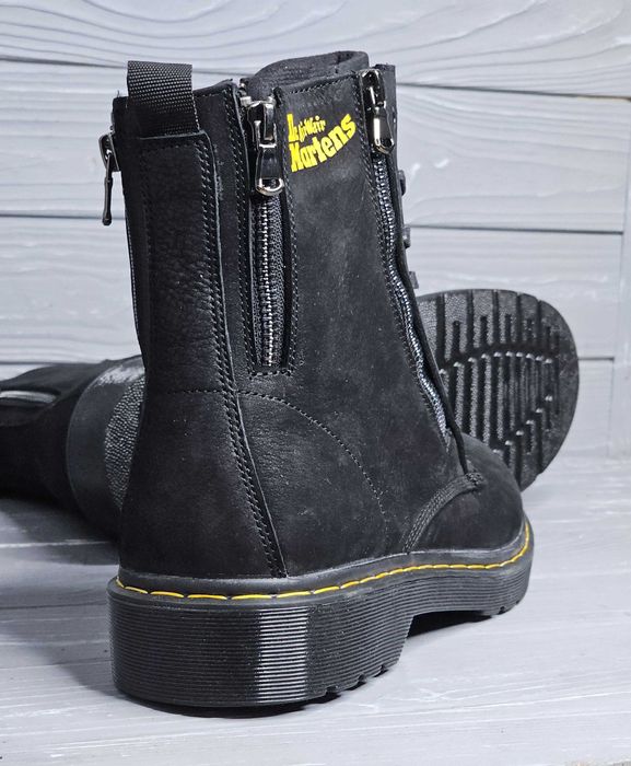 Мужские кожаные черные зимние ботинки мартинсы шнурок змейка!!!
