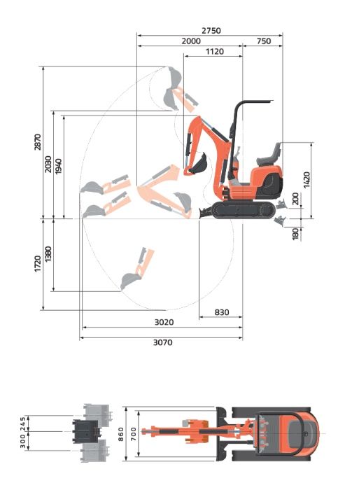 Minikoparka Kubota KX008 - Wynajem Mikro-koparka 1000kg prace ziemne