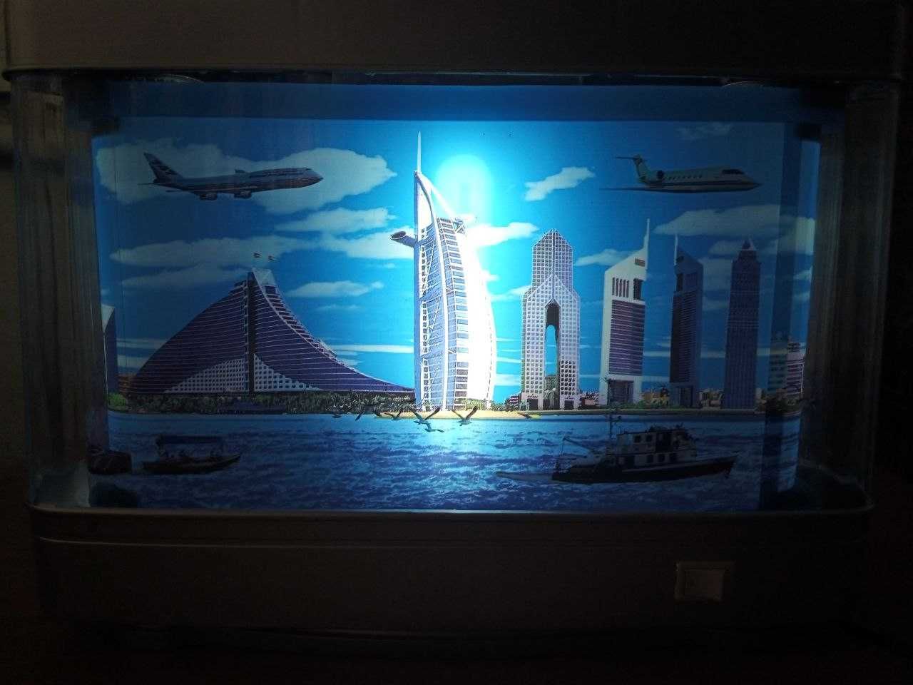Ночник ,панорама Дубай, самолёты яхты чайки