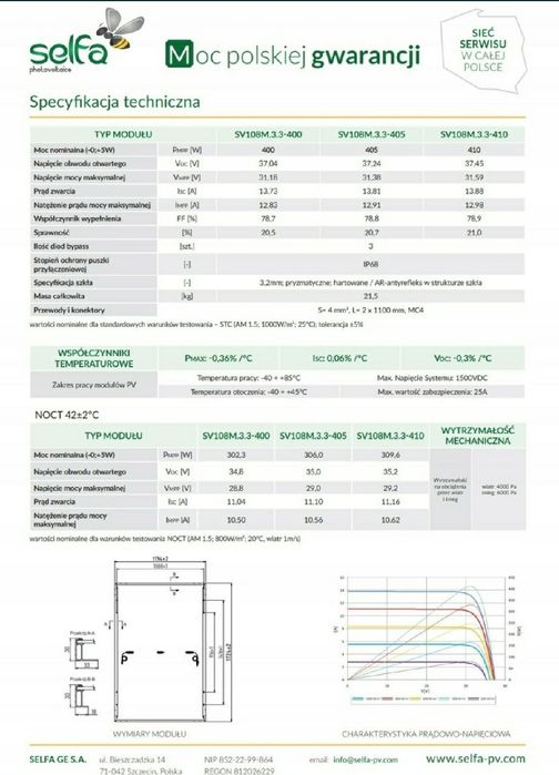 Panele fotowoltaiczne 400W Selfa SV108M.3-400 Wp