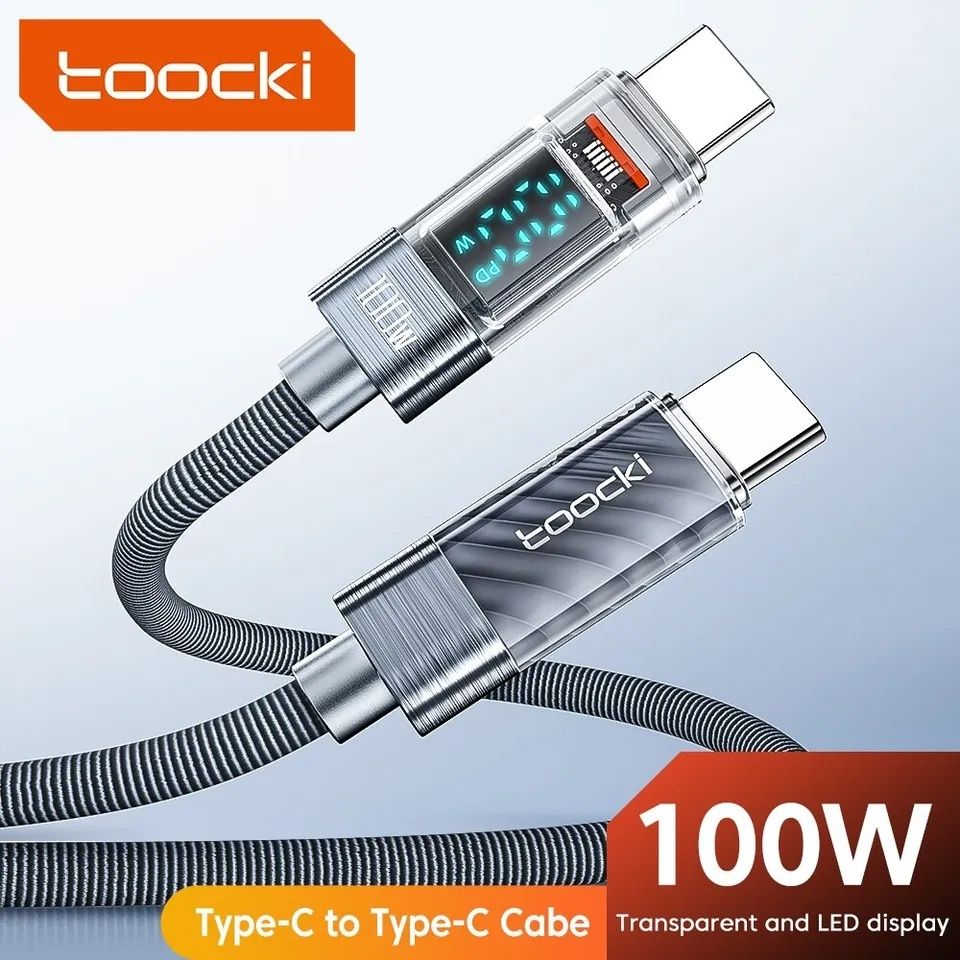 Кабель USB type-c Toocki, 100w 7A, с дисплеем и ваттметром 2м