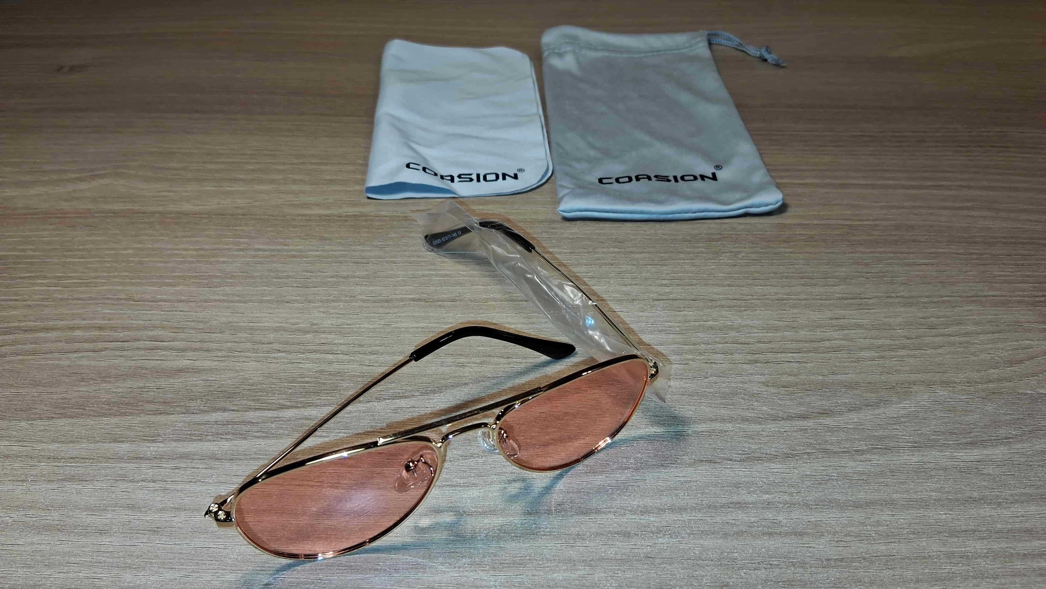 Nowe Okulary Coasion Aviator Pilotki Złote Różowe + Pokrowiec