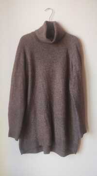 Brązowy sweter z golfem , oversize, H&M, rozmiar S