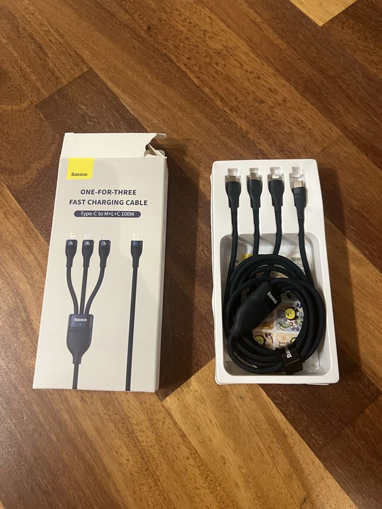 Nowy rozpakowany kabel 3 w 1 1,5 m Baseus niebieski porwane pudełko
