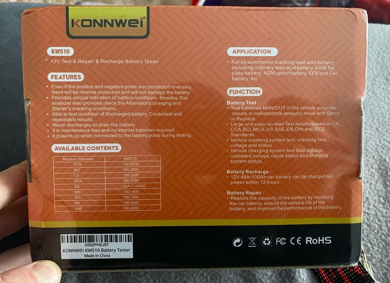 Konnwei KW510 зарядное устройство АКБ + аккумуляторный тестер