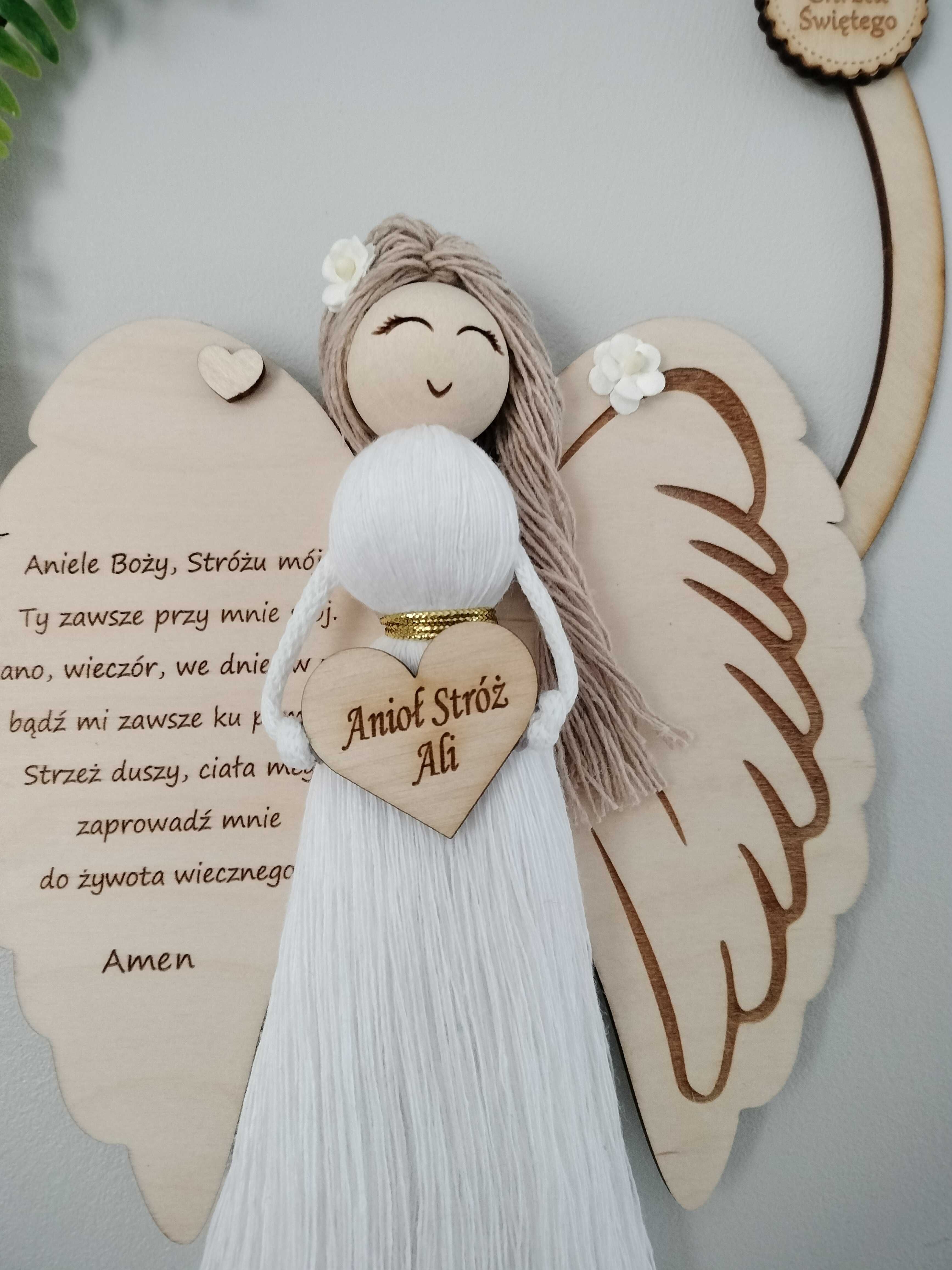 Pamiątka Chrztu Świętego Makrama imienny Anioł Stróż