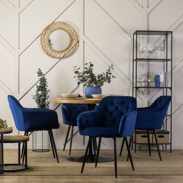 Krzesło Tapicerowane do Salonu VIKI Granatowe Welurowe Nowoczesne Loft