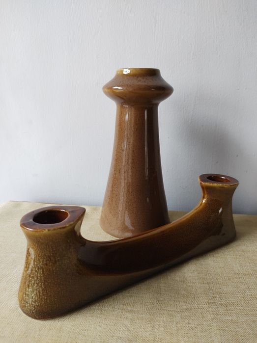 Ceramika Mirostowice świecznik wazon zestaw (5sztuk) kolekcja PRL