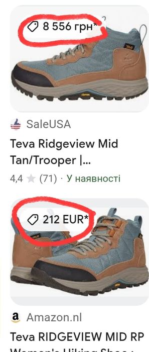 Жіночі трекінгові кроссівки TEVA RIDGEVIEW MID(Оригінал)36,5-22,5см.
