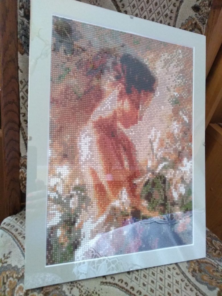Obraz kobieta i kwiaty mozaika diamentowa