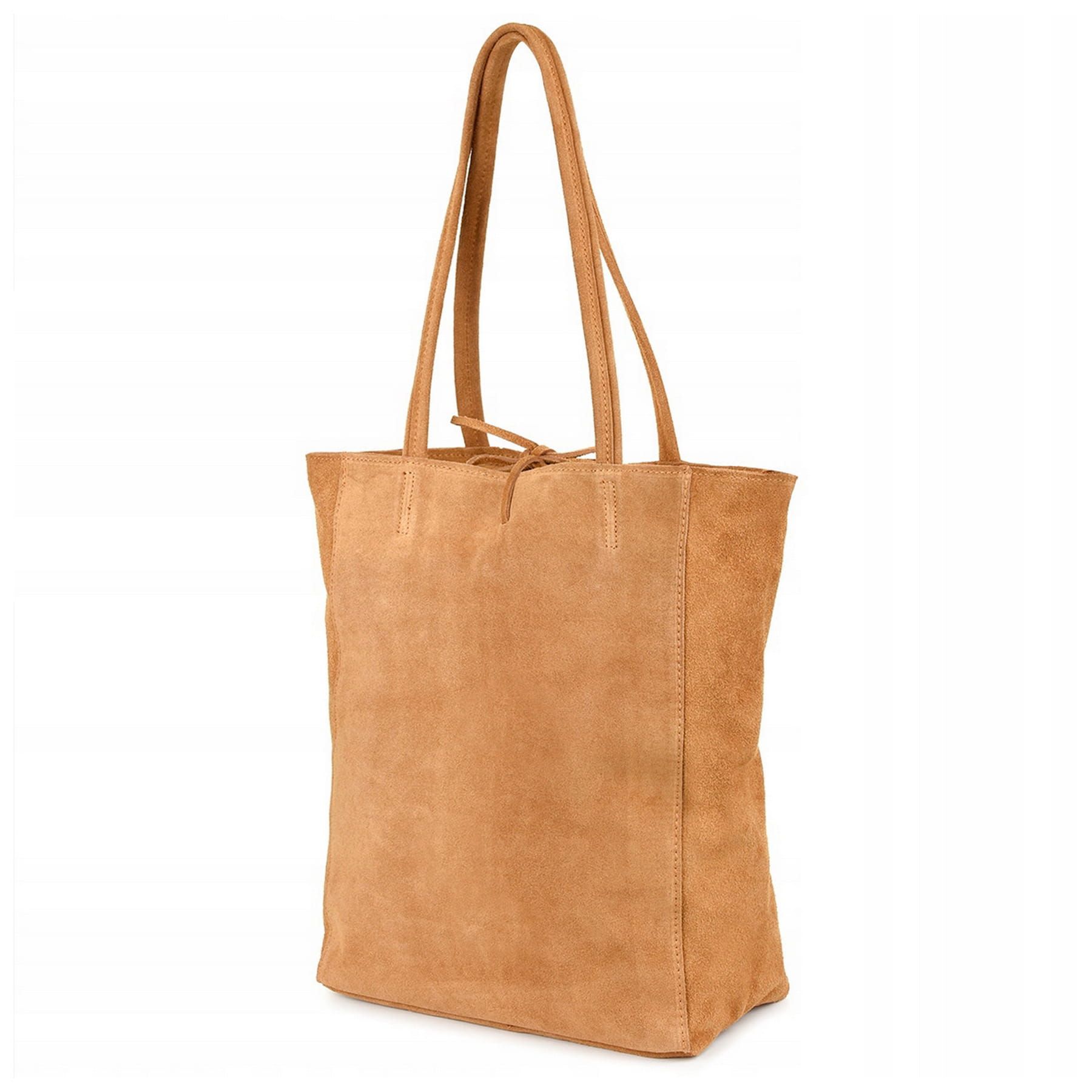 VERA PELLE torebka zamszowa shopper z rzemykami na ramię V462 camel