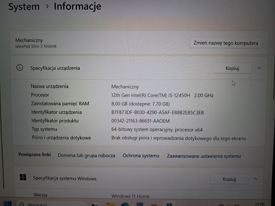 Notebook lenovo ips3 16iah8