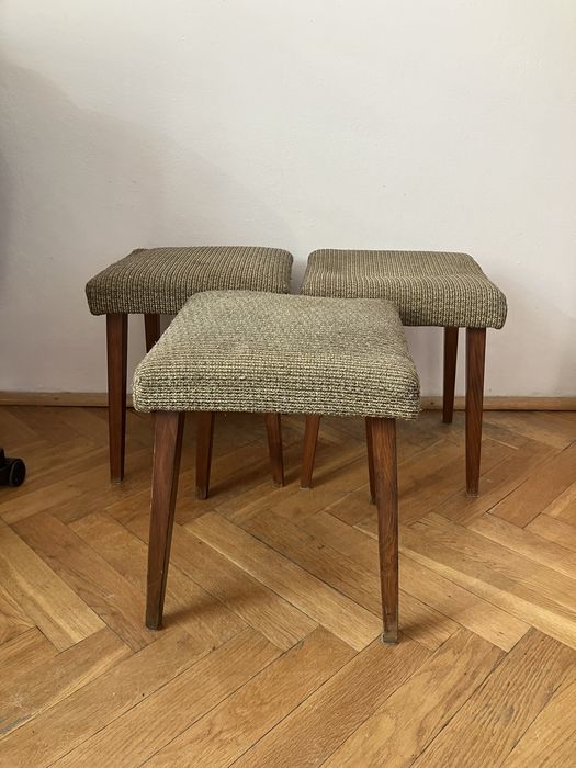 Dawny taboret, podnozek tapicerowany vintage prl