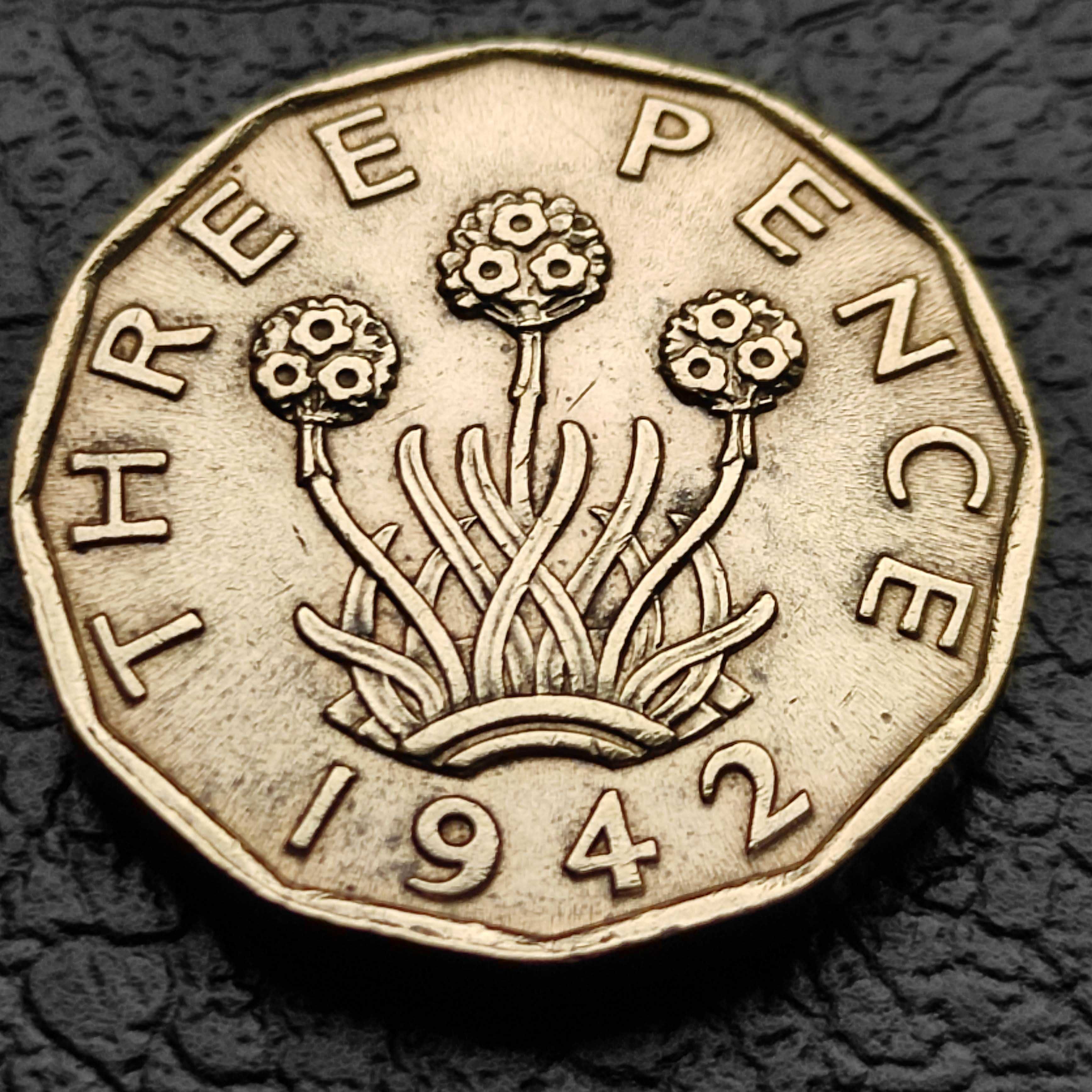 Moneta Wielka Brytania 3 pensy, 1942 r.