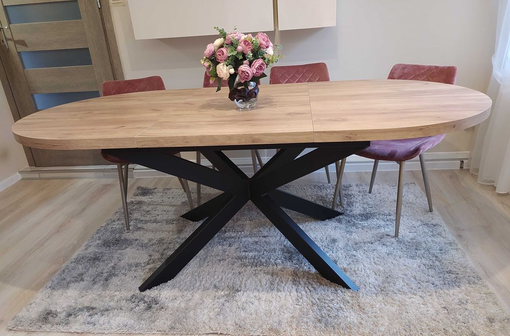 Stół  rozkładany owalny metal pająk krzyżak 180-290/100/76