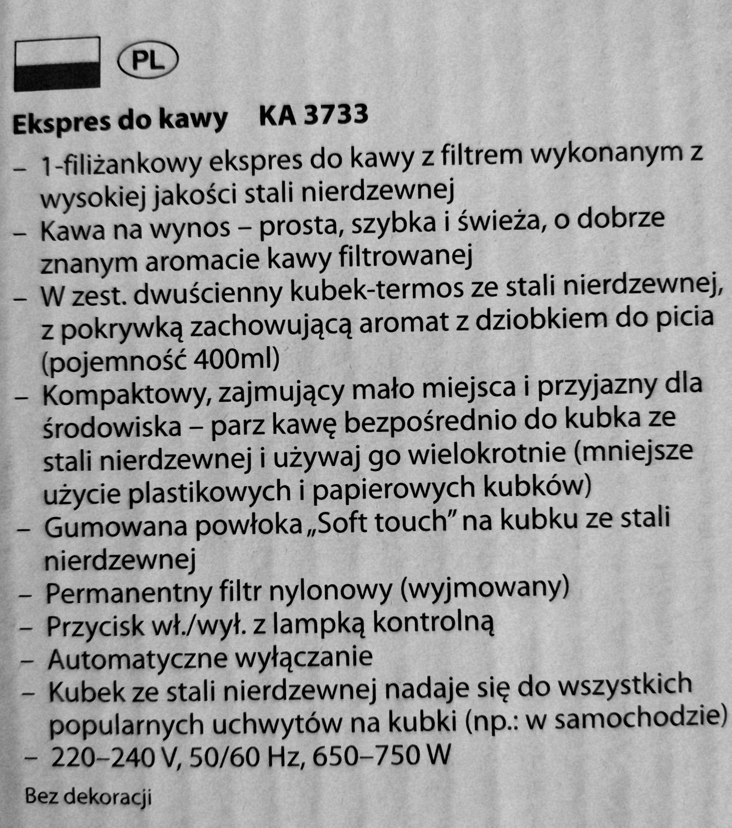 Ekspres przelewowy z kubkiem termicznym Clatronic KW 3733