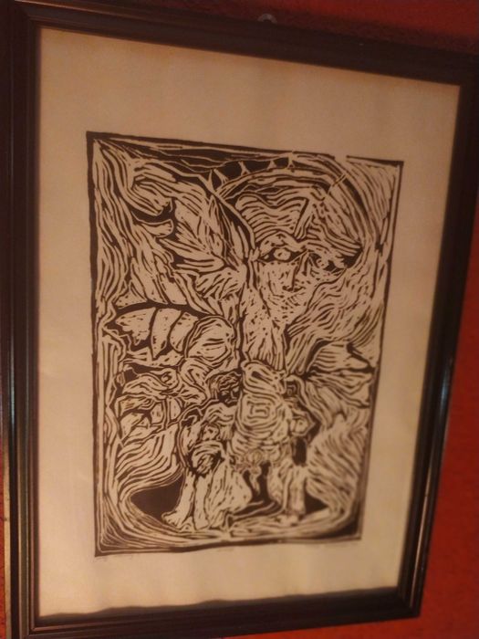 Zestaw 3 szt linorytów Halina Mielczarek 1994 r. oprawione