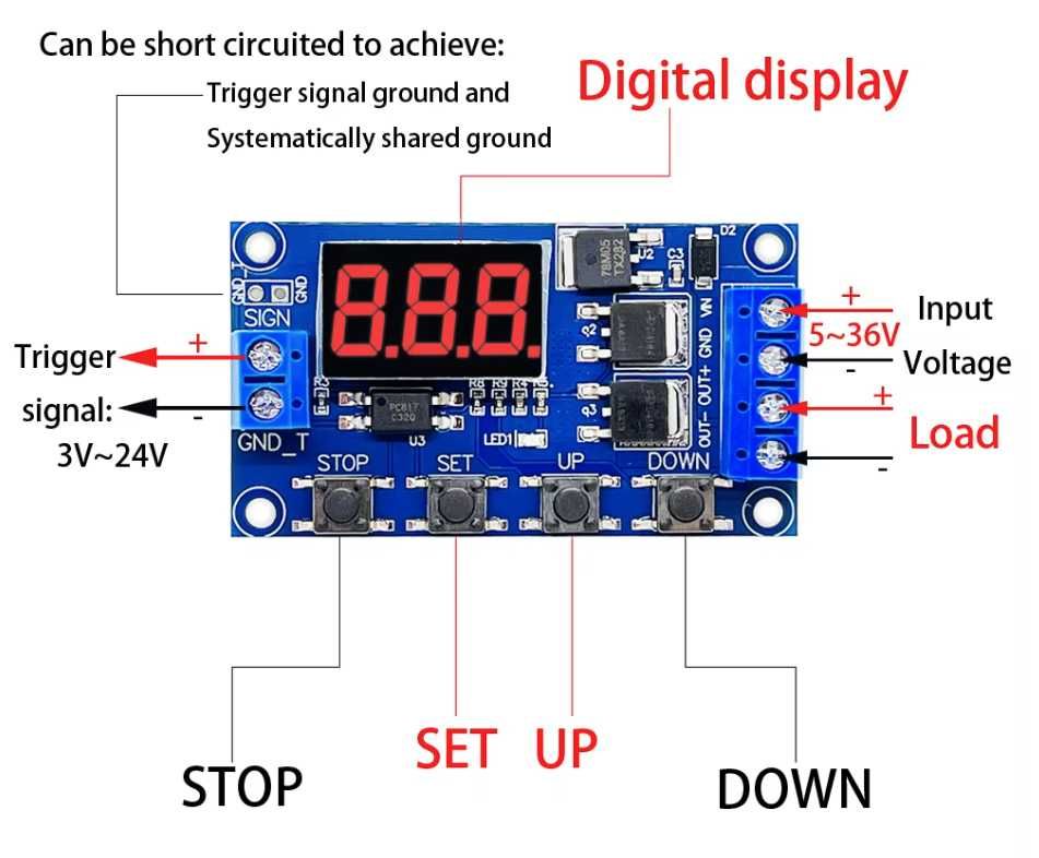 Програмований таймер XY-J04 5–30В, 15А з MOSFET або реле