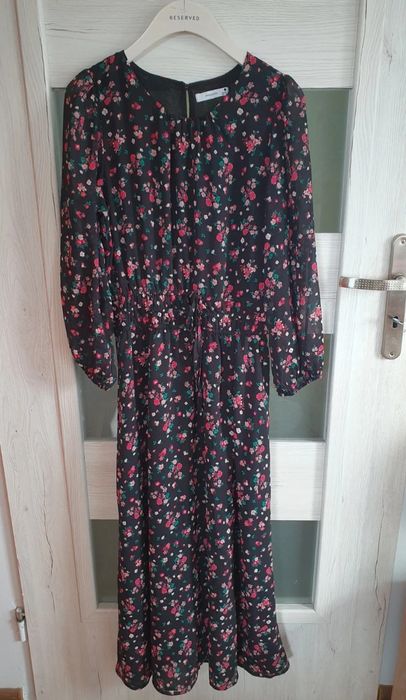 Sukienka maxi Reserved r.S Czarna w kwiaty