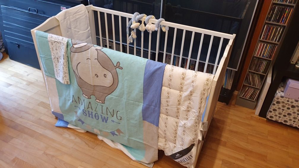 Łóżeczko dla dziecka 120× 60 cm białe Ikea, super komplet