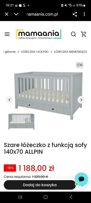 Łóżeczko szare z funkcją sofy