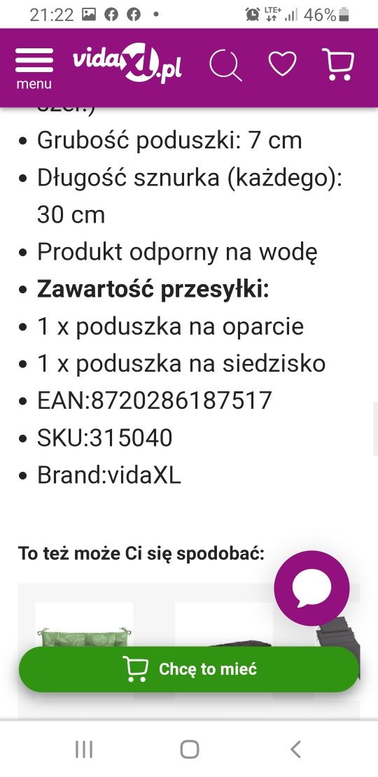 Poduszka na ławkę ogrodowa  huśtawke