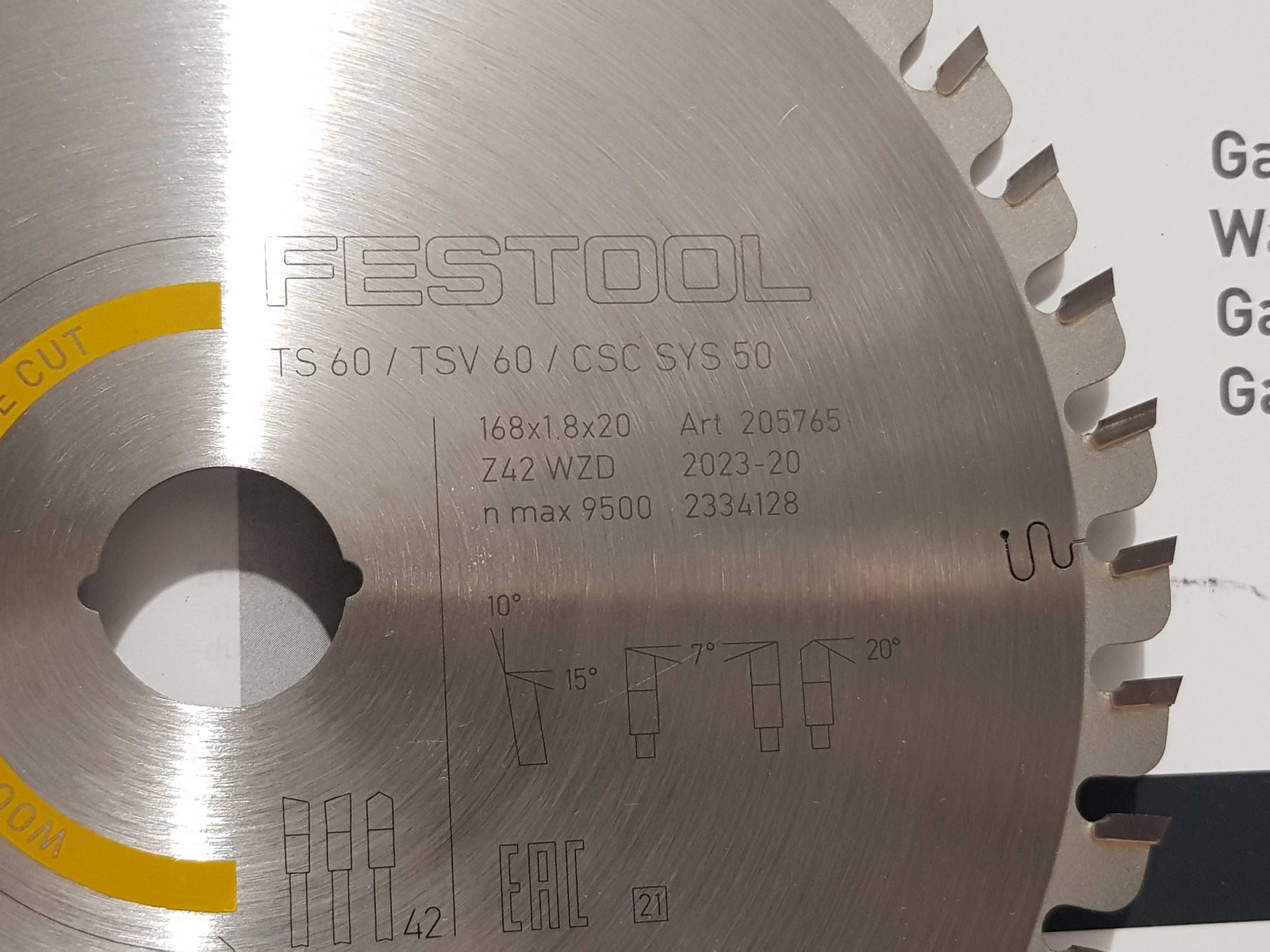 Tarcza pila FESTOOL 168x1,8x20mm pilarka ts 60,tsv-60,sys-50-205,765
