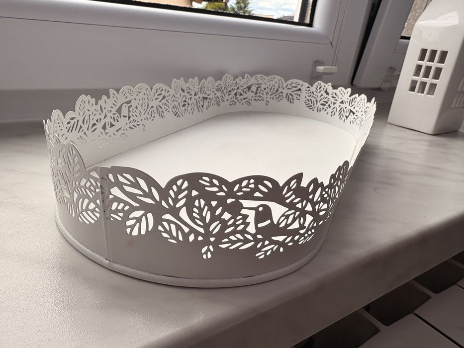 Taca świecznik na swiece ozdoby biala ikea metalowa elegancka