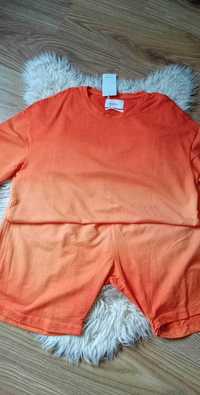 Komplet,koszulka, t-shirt, spodenki pomarańczowe,ombre