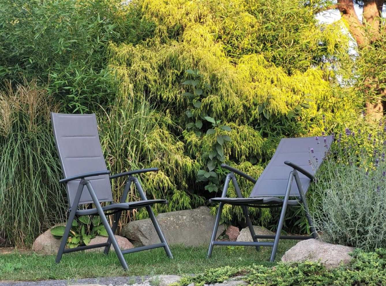 Zestaw 2 Mocne Krzesła Ogrodowe Aluminium Antracyt Składane Ogród Dom