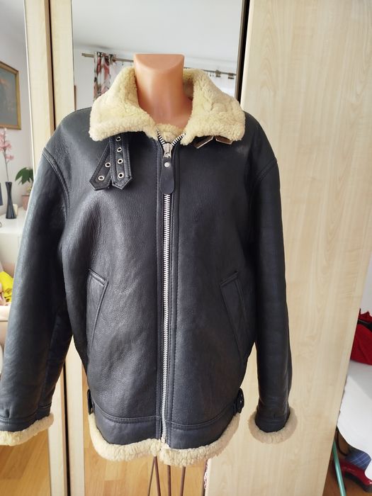 Męska skórzana kurtka pilotka z kożuchem rozmiar M czarna Walter Davou