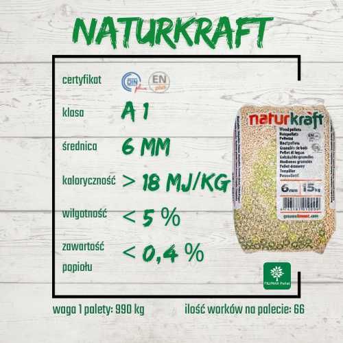 Pelet NATURKRAFT certyfikowany EN+ A1 DIN+ 6mm