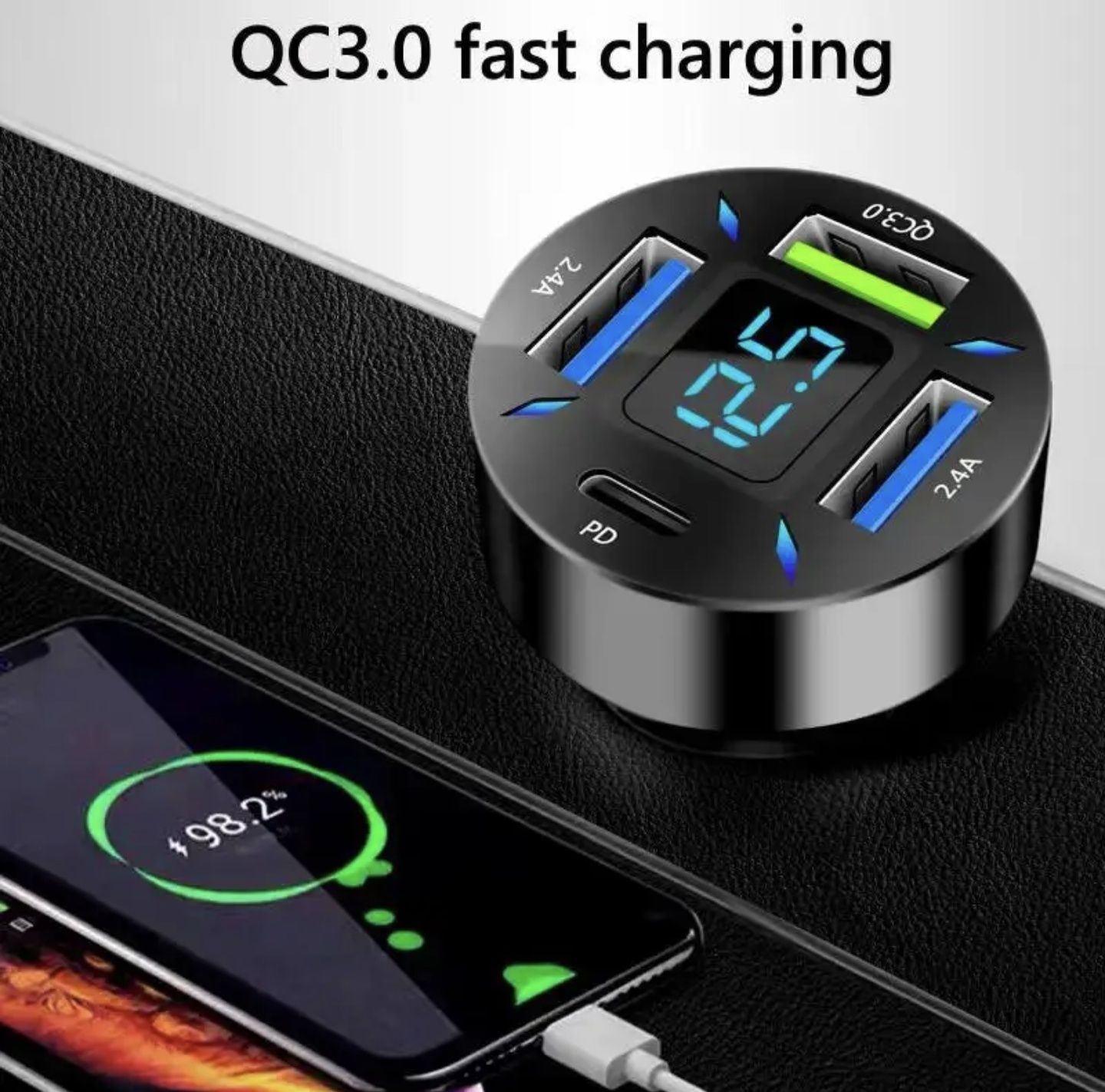 Автомобільний зарядний пристрій 3 USB + TYPE-C + PD 20W 3.0 A