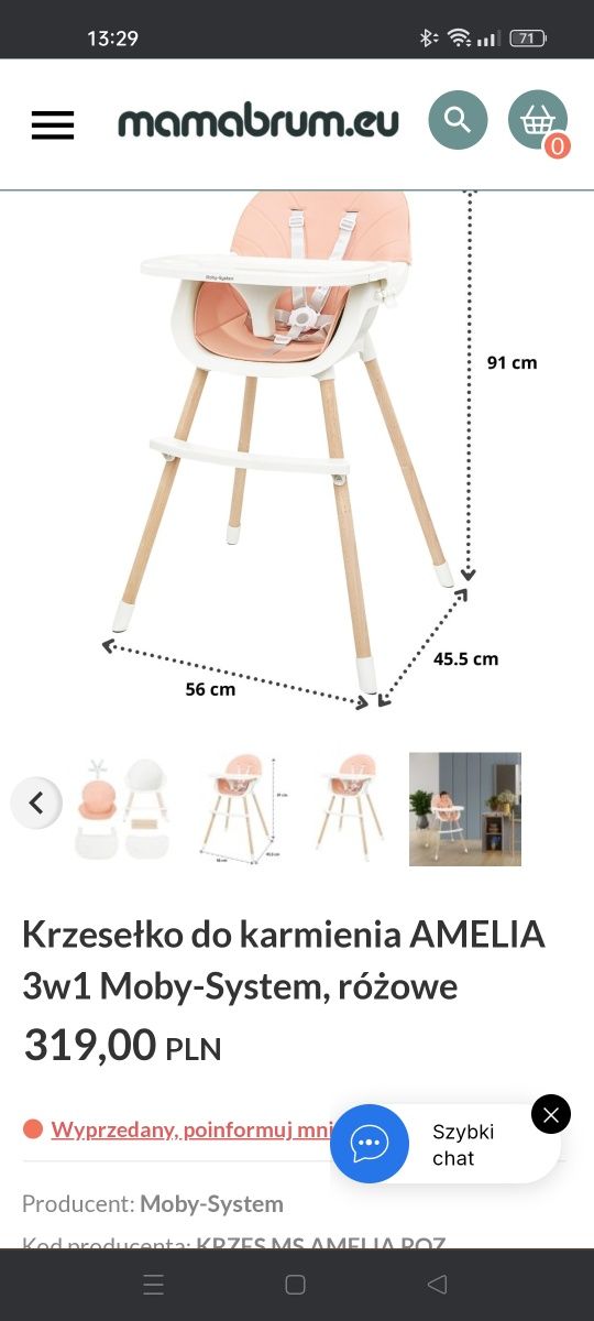 Krzesełko do karmienia AMELIA 3w1 moby-system