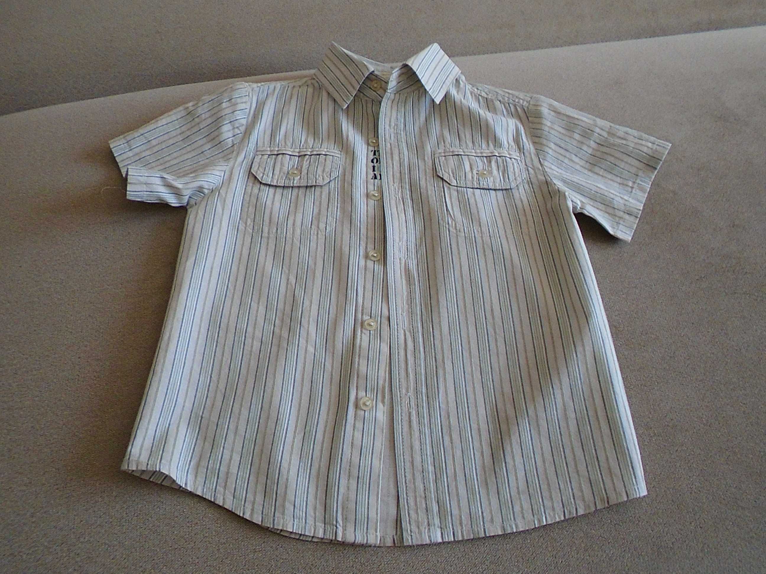 Koszula chłopięca H&M, khaki, paski, krótki rękaw 110 cm
