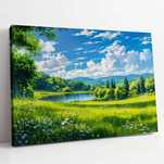 Obraz na płótnie Łąka nad jeziorem 100x70 cm - Krajobraz do domu