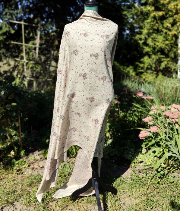 Duży szal orientalny indyjski haft paisley pashmina jasny beż