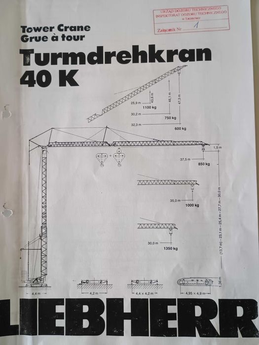 Żuraw wieżowy dolnoobrotowy Liebherr 40K